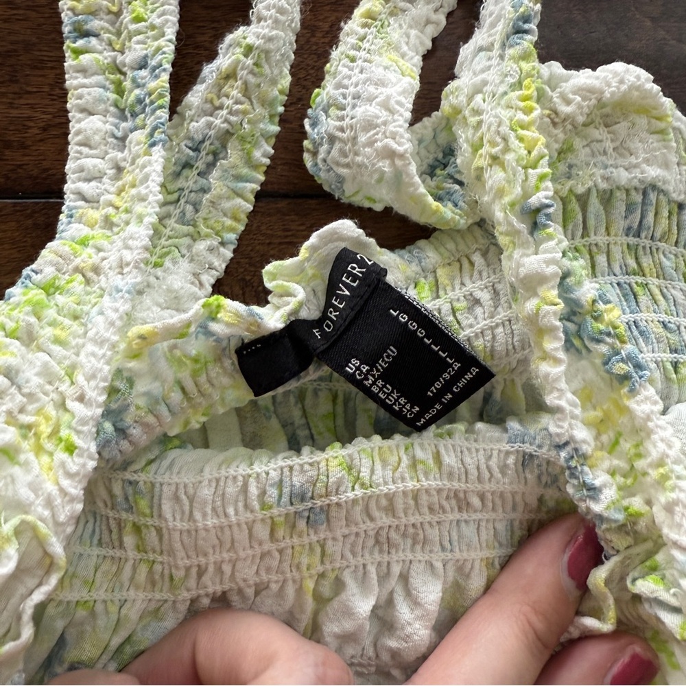F21 Sz L Floral 2pc Set Maxi Skirt & Cropped Tank Smocked Cottagecore Green - Picture 7 of 8